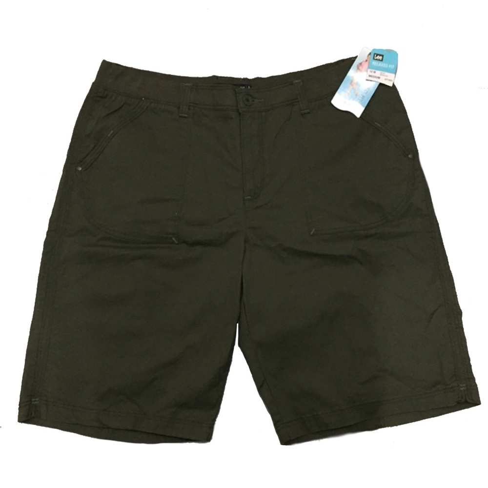 Lee relaxed fit olive green Bermuda shorts.